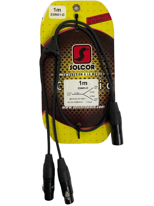 CABLE MEDUSA DE XLR MACHO A 2 XLR HEMBRA 1MTS SOLCOR 23IN01-D