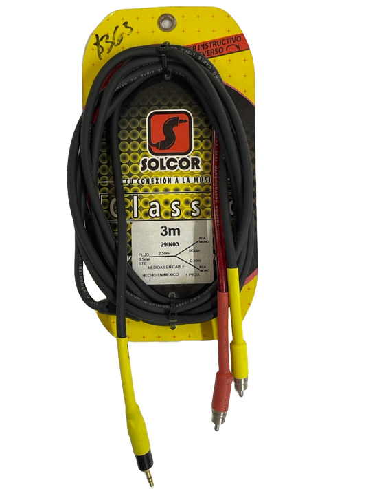 CABLE INSERTO PLUG 3.5MM A 2 RCA MONO DE 0.50M DE 3 MTS SOLCOR CLASIC 29IN03