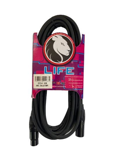 CABLE XLR MACHO A XLR HEMBRA DE 6 METROS LIFE PBK 2CC-6