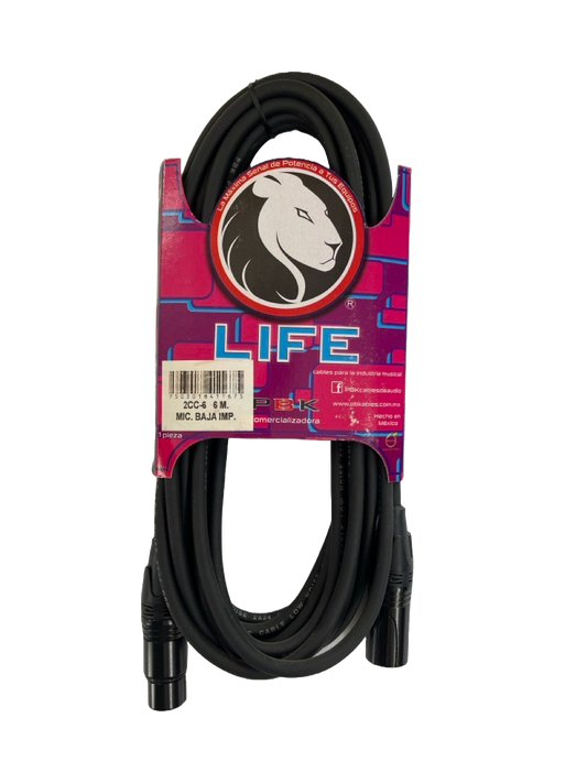 CABLE XLR MACHO A XLR HEMBRA DE 6 METROS LIFE PBK 2CC-6
