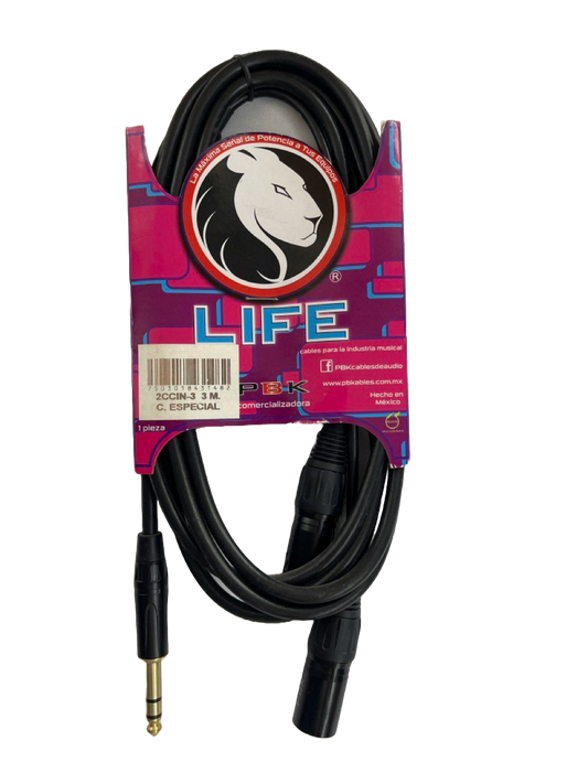 CABLE PLUG 6.3 A XLR 2 MACHOS DE 3 METRO LIFE PBK 2CCIN-3