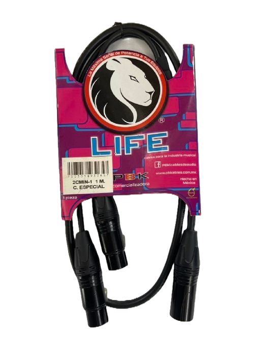 CABLE XLR MACHO A 2 XLR HEMBRAS 1 MT SERIE LIFE PBK 2CMIN-1