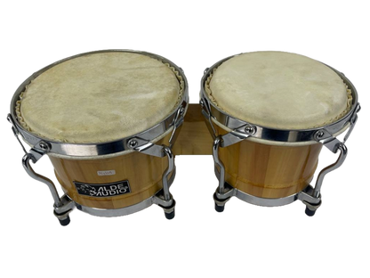 JGO. DE BONGOS DISTELE 7"Y 8" MADERA NATURAL CON HERRAJES CROMADOS ALDE AUDIO 76YHHB