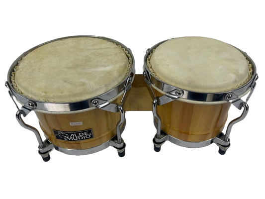 JGO. DE BONGOS DISTELE 7"Y 8" MADERA NATURAL CON HERRAJES CROMADOS ALDE AUDIO 76YHHB