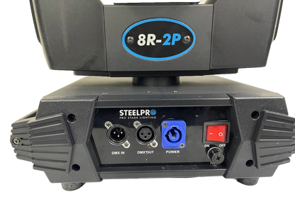 PAR DE CABEZAS MOVILES DESTELLADOR ELECTRONICO A BASE DE DIODO EMISORES DE LUZ LED STEELPRO 8R2P