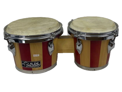 BONGOS DE 2 TAMBORES ALDEA AUDIO PARCHE CUERO BASE DE MADERA ROJO CON HERRAJES ALDE AUDIO B2M