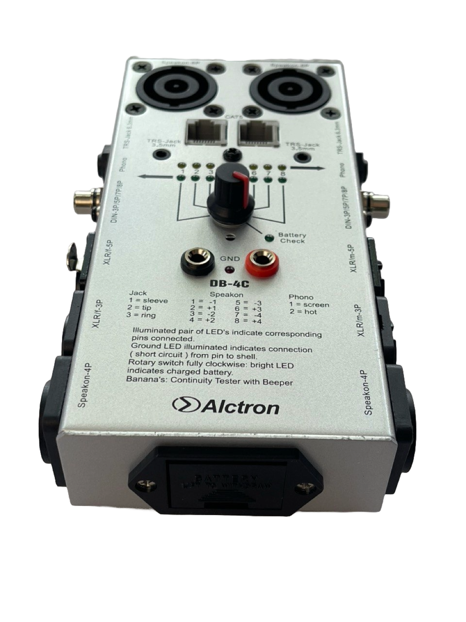 PROBADOR DE CABLE DE AUDIO COMPACTO PARA MICRÓFONO XLR DE PRUEBA, INSTRUMENTO DE 1/4", NIVEL DE LÍNEA RCA Y CABLES DE ALTAVOZ ALCTRON DB-4C