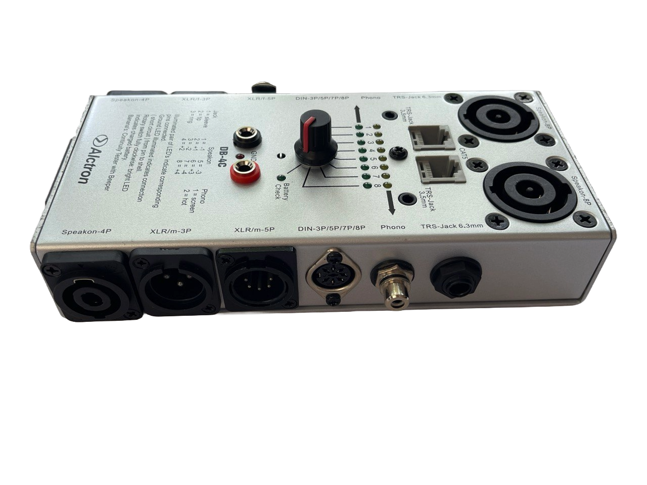 PROBADOR DE CABLE DE AUDIO COMPACTO PARA MICRÓFONO XLR DE PRUEBA, INSTRUMENTO DE 1/4", NIVEL DE LÍNEA RCA Y CABLES DE ALTAVOZ ALCTRON DB-4C