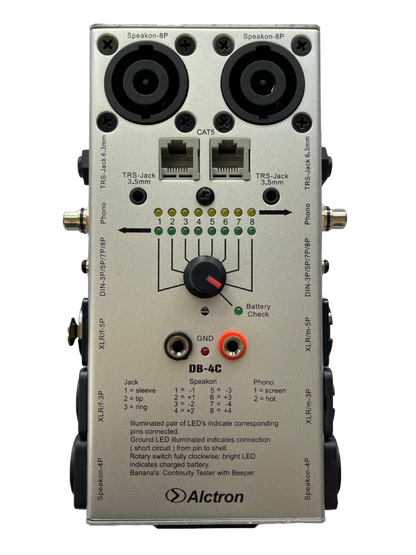 PROBADOR DE CABLE DE AUDIO COMPACTO PARA MICRÓFONO XLR DE PRUEBA, INSTRUMENTO DE 1/4", NIVEL DE LÍNEA RCA Y CABLES DE ALTAVOZ ALCTRON DB-4C