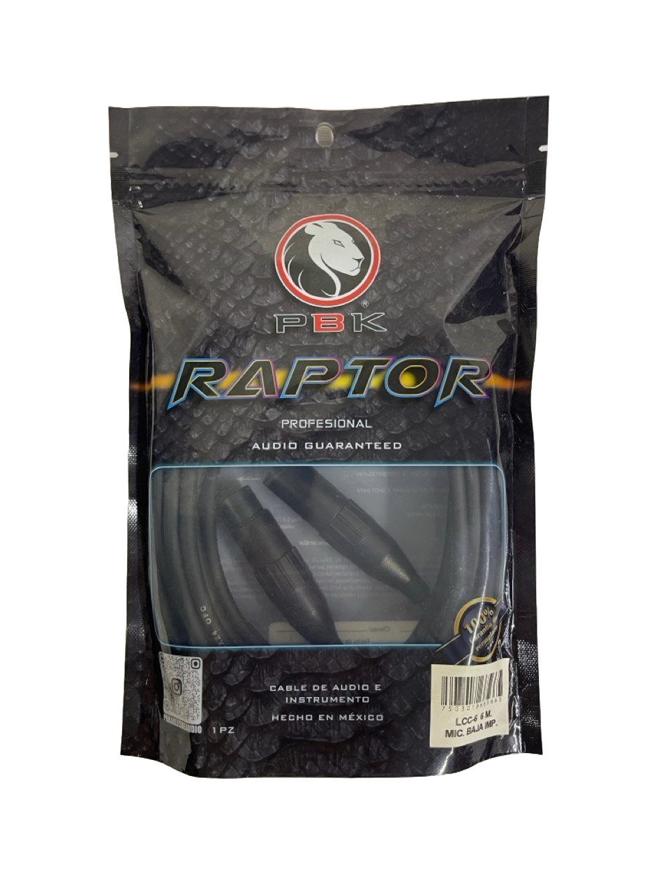 CABLE XLR A XLR 6 METROS RAPTOR CONECTORS AMPHENOL PBK LCC-6