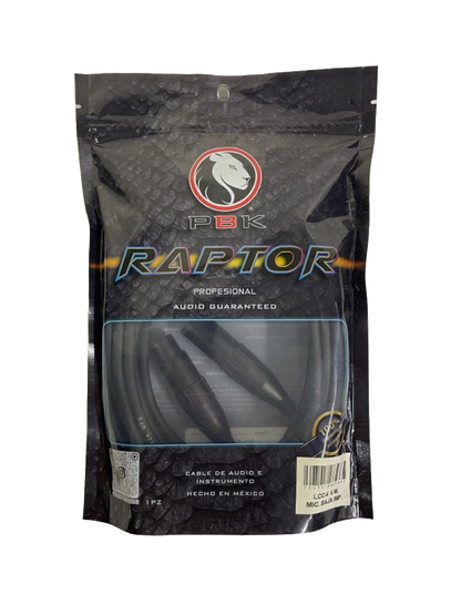 CABLE XLR A XLR 6 METROS RAPTOR CONECTORS AMPHENOL PBK LCC-6