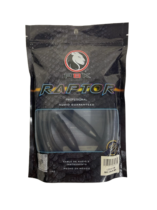 CABLE XLR A XLR 6 METROS RAPTOR CONECTORS AMPHENOL PBK LCC-6