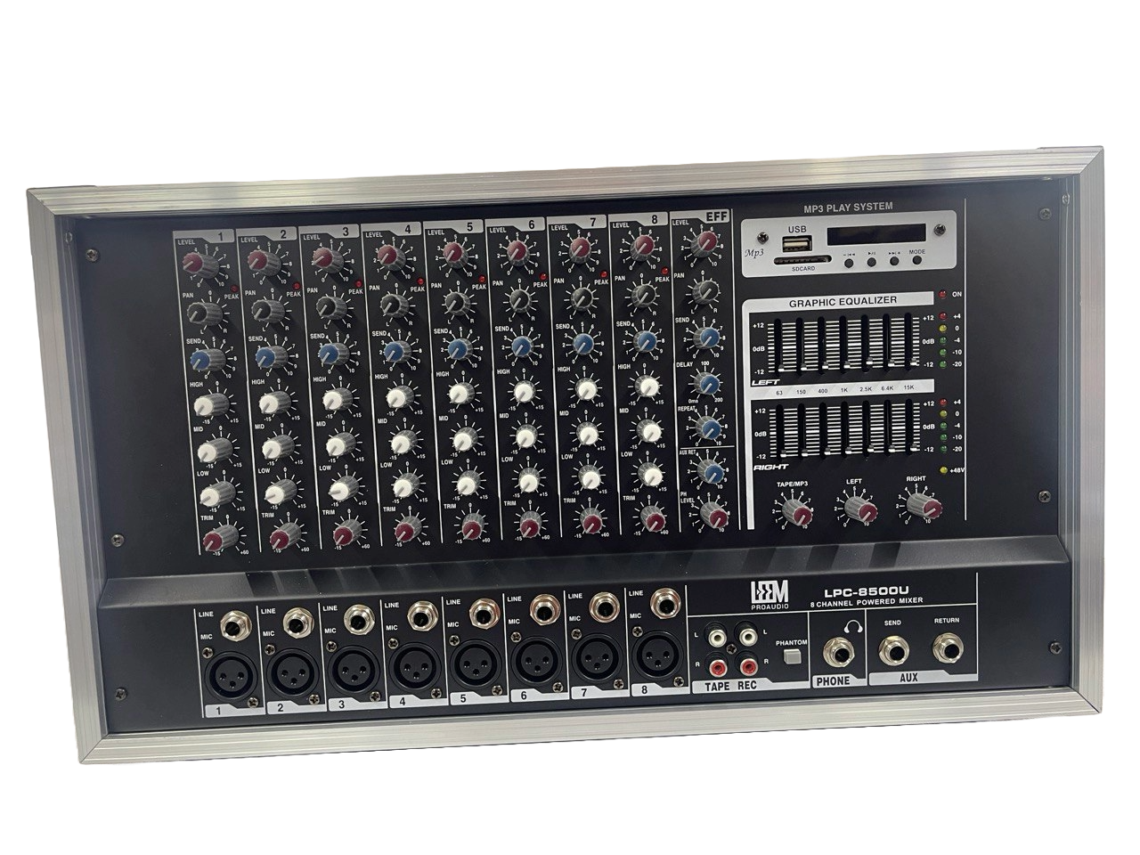 MEZCLADORA AMPLIFICADA DE 8 CANALES  USB/BT 250WX 2 LEEM LPC8500U