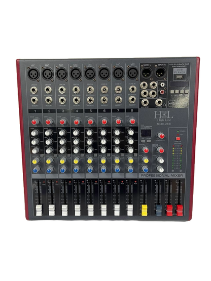 MEZCLADORA DE 8 CANALES, EFECTOS Y USB H&L MIX8-USB