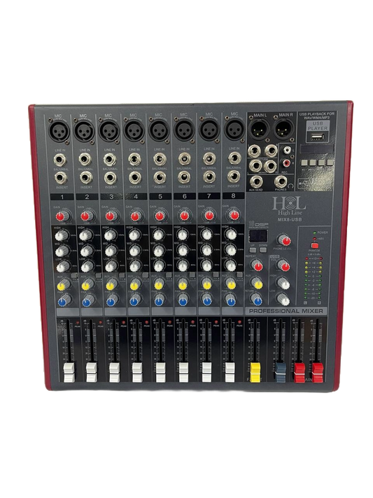 MEZCLADORA DE 8 CANALES, EFECTOS Y USB H&L MIX8-USB