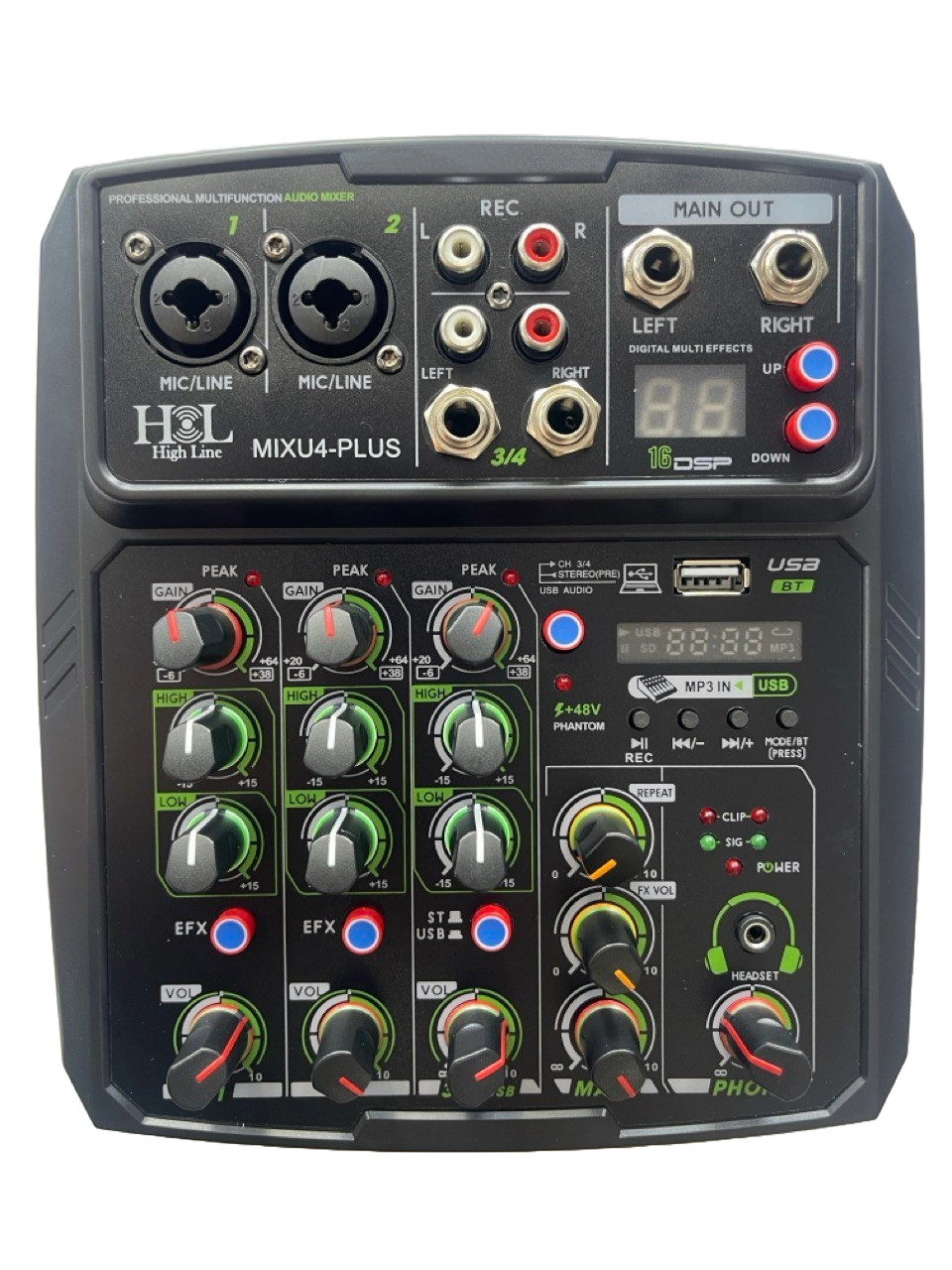 MEZCLADORA DE 4 CANALES BLUETOOTH, PC, USB, EFECTOS PLUS H&L MIXU4-PLUS