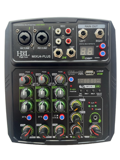 MEZCLADORA DE 4 CANALES BLUETOOTH, PC, USB, EFECTOS PLUS H&L MIXU4-PLUS