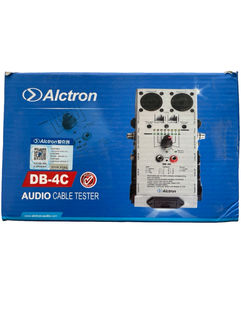 PROBADOR DE CABLE DE AUDIO COMPACTO PARA MICRÓFONO XLR DE PRUEBA, INSTRUMENTO DE 1/4", NIVEL DE LÍNEA RCA Y CABLES DE ALTAVOZ ALCTRON DB-4C