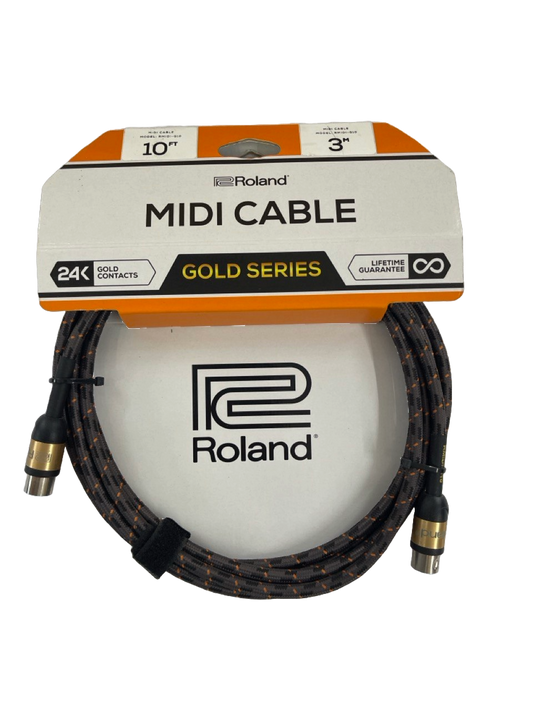 CABLE ROLAND SERIE GOLD CON CONECTORES MIDI  CHAPADOS EN ORO 3 MTS. RMIDI-G10