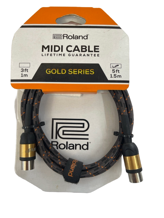 CABLE SERIE GOLD CONECTORES MIDI CON CHAPADOS EN ORO 1 MTS  ROLAND  RMIDI-G5