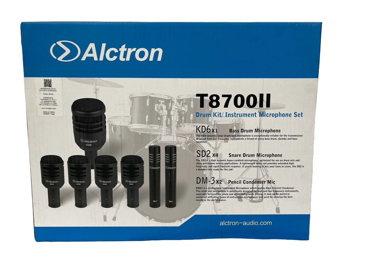 SET DE 7 MICROFONOS PARA BATERIA CON ESTUCHE Y ACCESORIOS ALCTRON T8700II