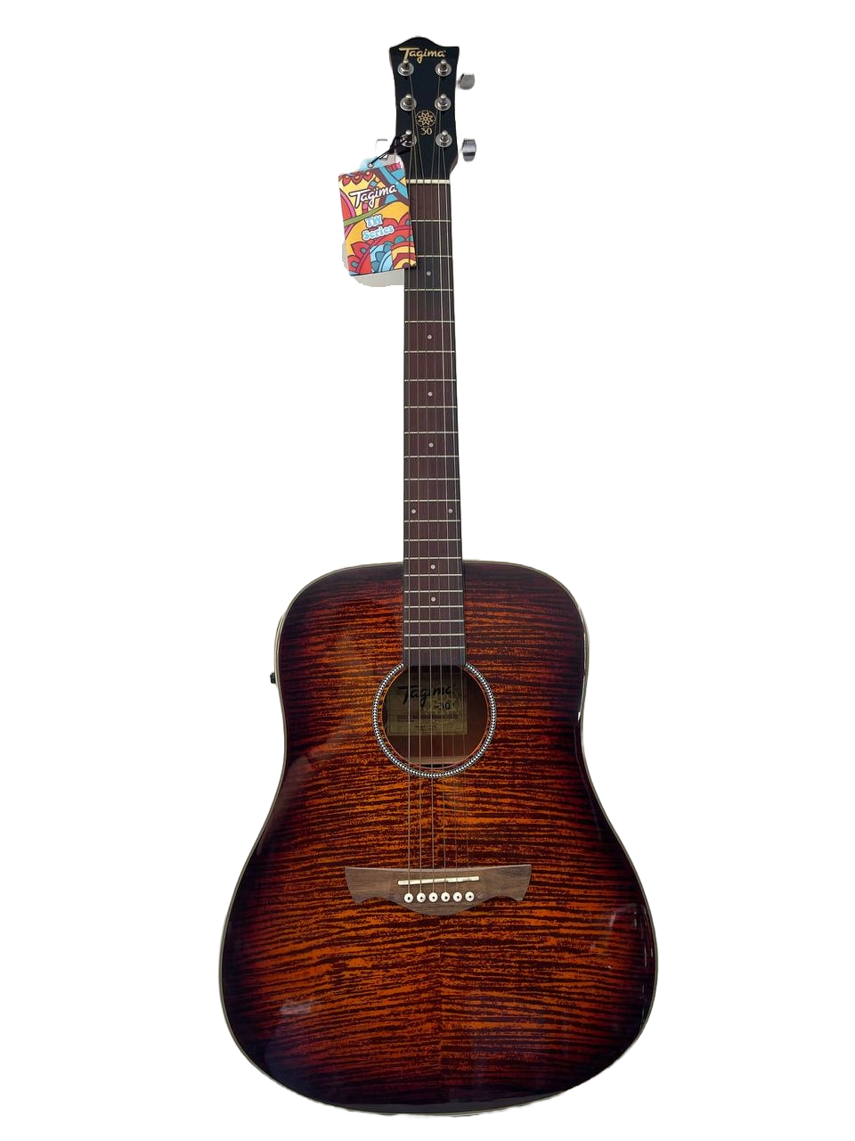 GUITARRA ELECTROACUSTICA COLOR CAFE Y BRILLOSO POR FRENTE TAGIMA TW30AEQ