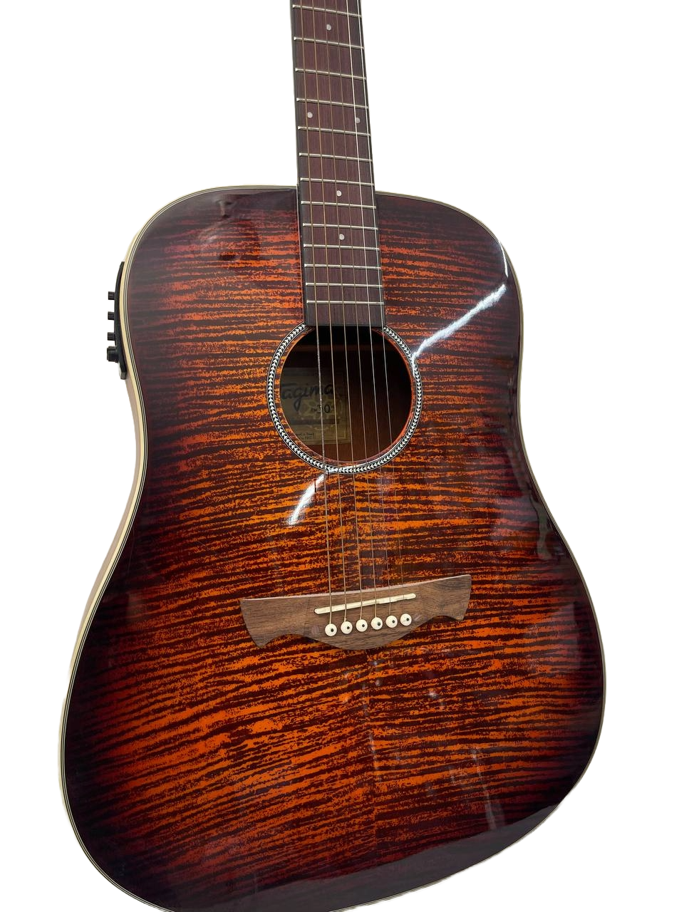 GUITARRA ELECTROACUSTICA COLOR CAFE Y BRILLOSO POR FRENTE TAGIMA TW30AEQ